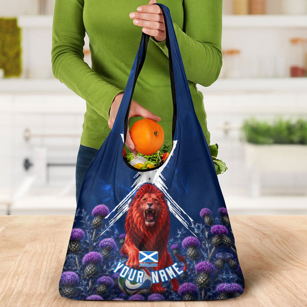 Personalized Scotland Red Lion Soccer Grocery Bag Scottish Saltire Flag Purple Thistle Cheering Fans