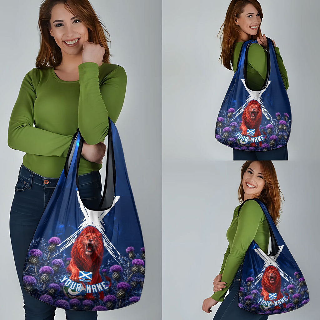 Personalized Scotland Red Lion Soccer Grocery Bag Scottish Saltire Flag Purple Thistle Cheering Fans