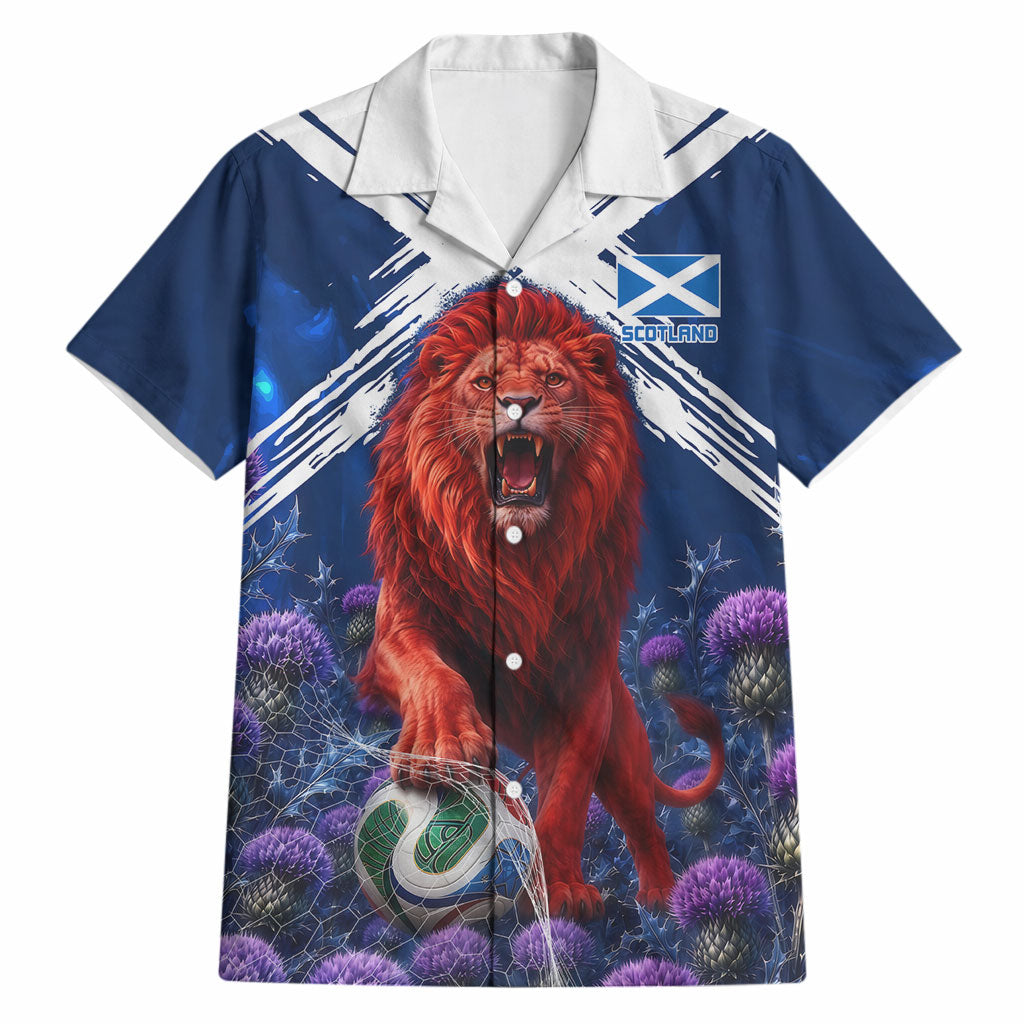 Personalized Scotland Red Lion Soccer Hawaiian Shirt Scottish Saltire Flag Purple Thistle Cheering Fans