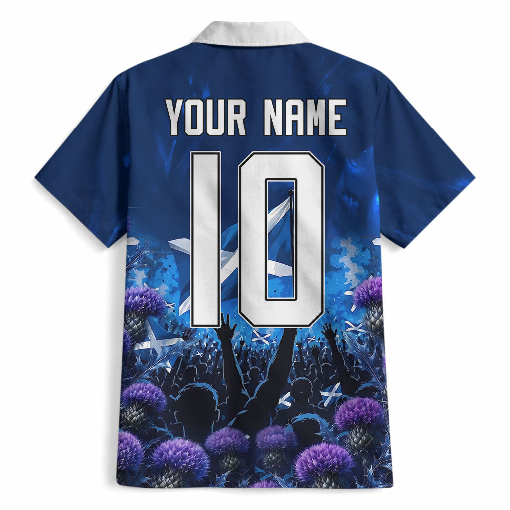 Personalized Scotland Red Lion Soccer Hawaiian Shirt Scottish Saltire Flag Purple Thistle Cheering Fans