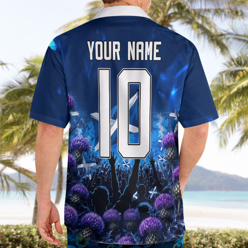 Personalized Scotland Red Lion Soccer Hawaiian Shirt Scottish Saltire Flag Purple Thistle Cheering Fans