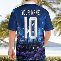 Personalized Scotland Red Lion Soccer Hawaiian Shirt Scottish Saltire Flag Purple Thistle Cheering Fans