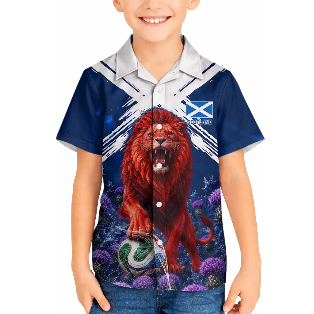 Personalized Scotland Red Lion Soccer Hawaiian Shirt Scottish Saltire Flag Purple Thistle Cheering Fans