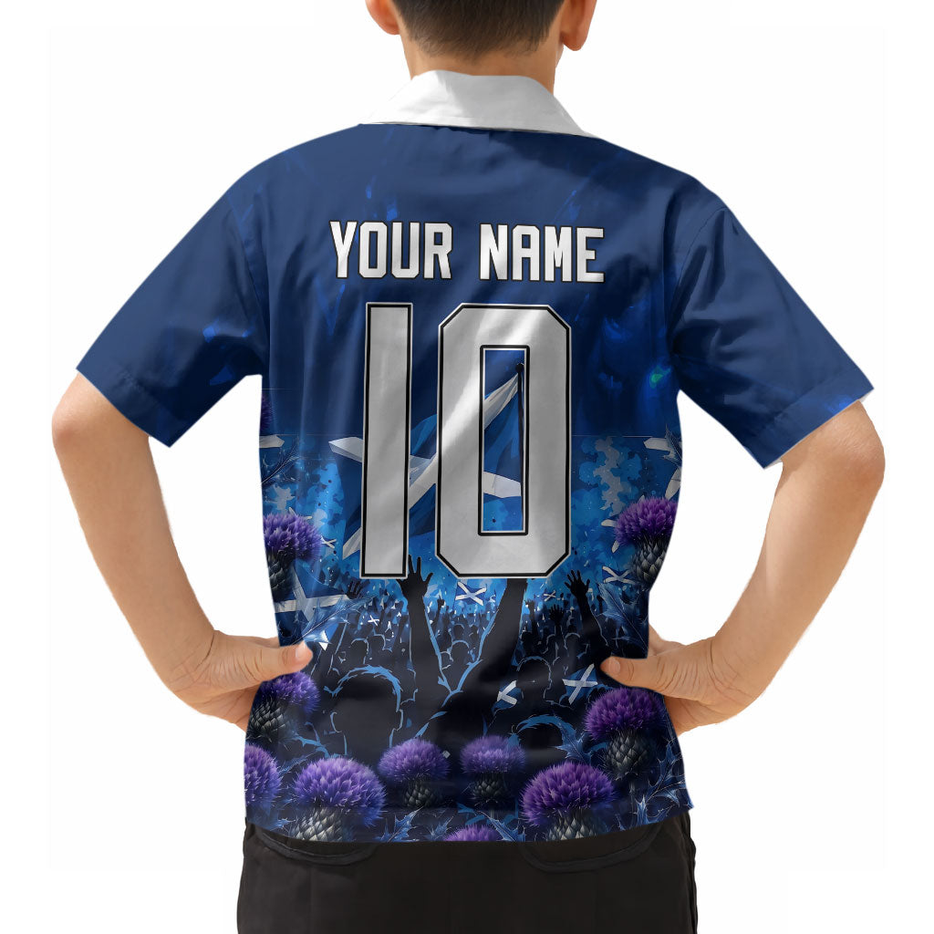Personalized Scotland Red Lion Soccer Hawaiian Shirt Scottish Saltire Flag Purple Thistle Cheering Fans