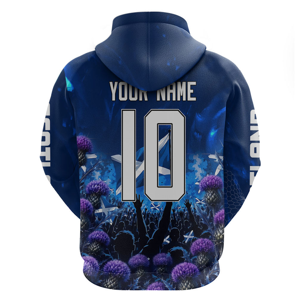 Personalized Scotland Red Lion Soccer Hoodie Scottish Saltire Flag Purple Thistle Cheering Fans