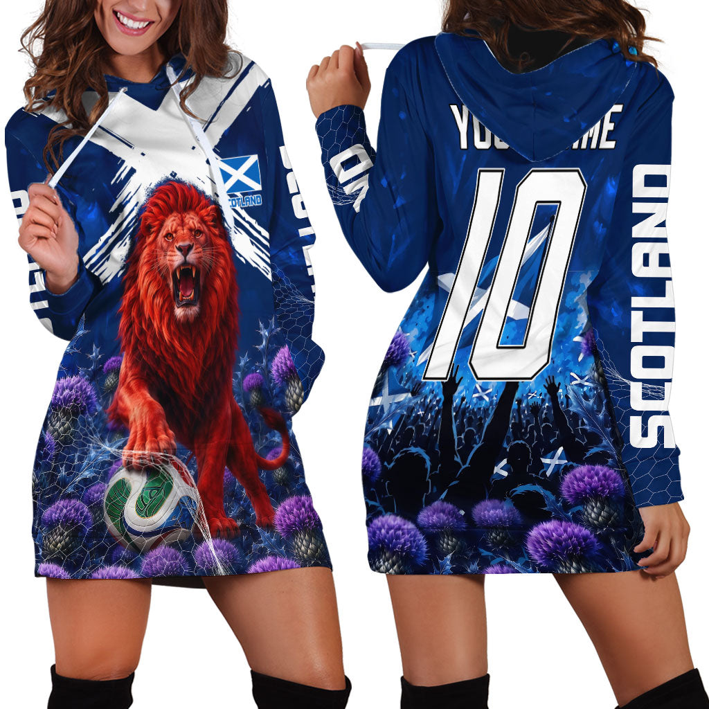 Personalized Scotland Red Lion Soccer Hoodie Dress Scottish Saltire Flag Purple Thistle Cheering Fans
