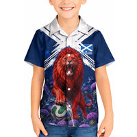 Personalized Scotland Red Lion Soccer Kid Hawaiian Shirt Scottish Saltire Flag Purple Thistle Cheering Fans