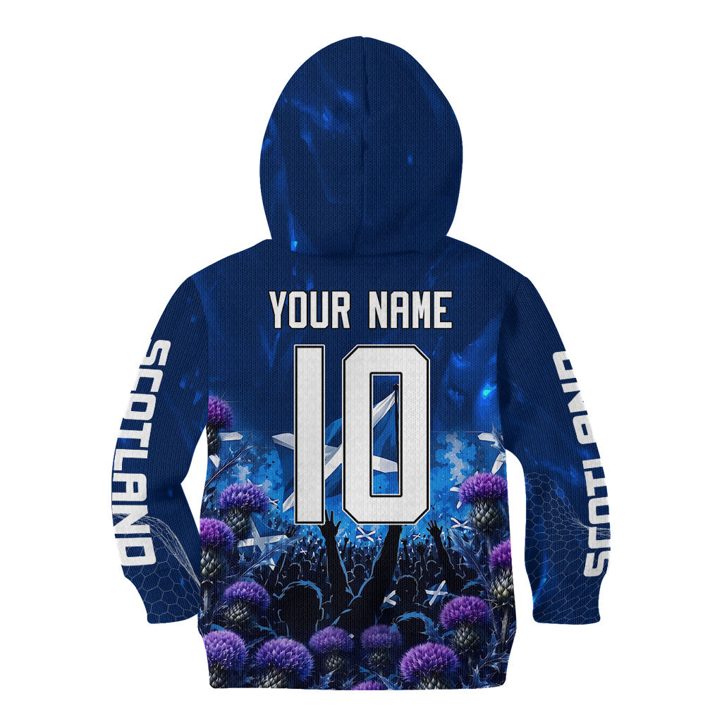 Personalized Scotland Red Lion Soccer Kid Hoodie Scottish Saltire Flag Purple Thistle Cheering Fans