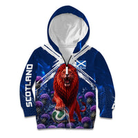 Personalized Scotland Red Lion Soccer Kid Hoodie Scottish Saltire Flag Purple Thistle Cheering Fans