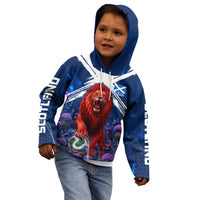 Personalized Scotland Red Lion Soccer Kid Hoodie Scottish Saltire Flag Purple Thistle Cheering Fans