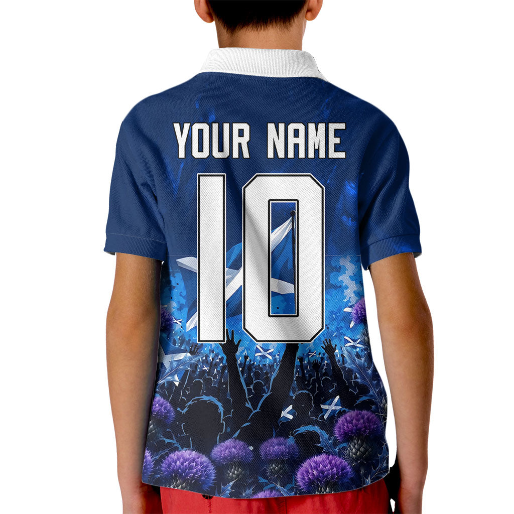 Personalized Scotland Red Lion Soccer Kid Polo Shirt Scottish Saltire Flag Purple Thistle Cheering Fans