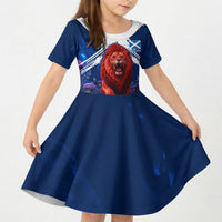 Personalized Scotland Red Lion Soccer Kid Short Sleeve Dress Scottish Saltire Flag Purple Thistle Cheering Fans