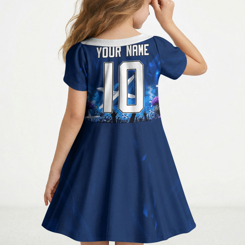 Personalized Scotland Red Lion Soccer Kid Short Sleeve Dress Scottish Saltire Flag Purple Thistle Cheering Fans