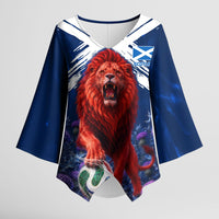 Personalized Scotland Red Lion Soccer Kimono Sleeve Blouse Scottish Saltire Flag Purple Thistle Cheering Fans