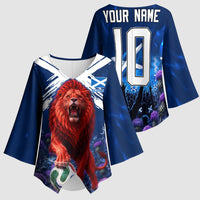 Personalized Scotland Red Lion Soccer Kimono Sleeve Blouse Scottish Saltire Flag Purple Thistle Cheering Fans