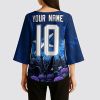 Personalized Scotland Red Lion Soccer Kimono Sleeve Blouse Scottish Saltire Flag Purple Thistle Cheering Fans
