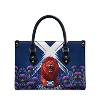 Personalized Scotland Red Lion Soccer Leather Bag Scottish Saltire Flag Purple Thistle Cheering Fans