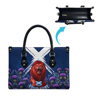 Personalized Scotland Red Lion Soccer Leather Bag Scottish Saltire Flag Purple Thistle Cheering Fans