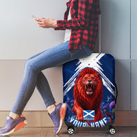 Personalized Scotland Red Lion Soccer Luggage Cover Scottish Saltire Flag Purple Thistle Cheering Fans