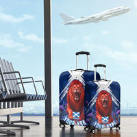 Personalized Scotland Red Lion Soccer Luggage Cover Scottish Saltire Flag Purple Thistle Cheering Fans