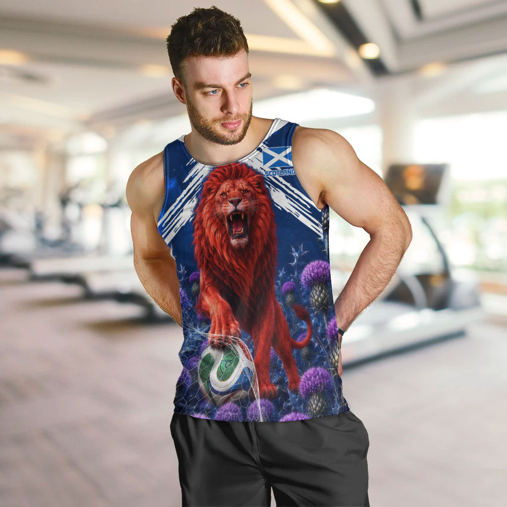Personalized Scotland Red Lion Soccer Men Tank Top Scottish Saltire Flag Purple Thistle Cheering Fans