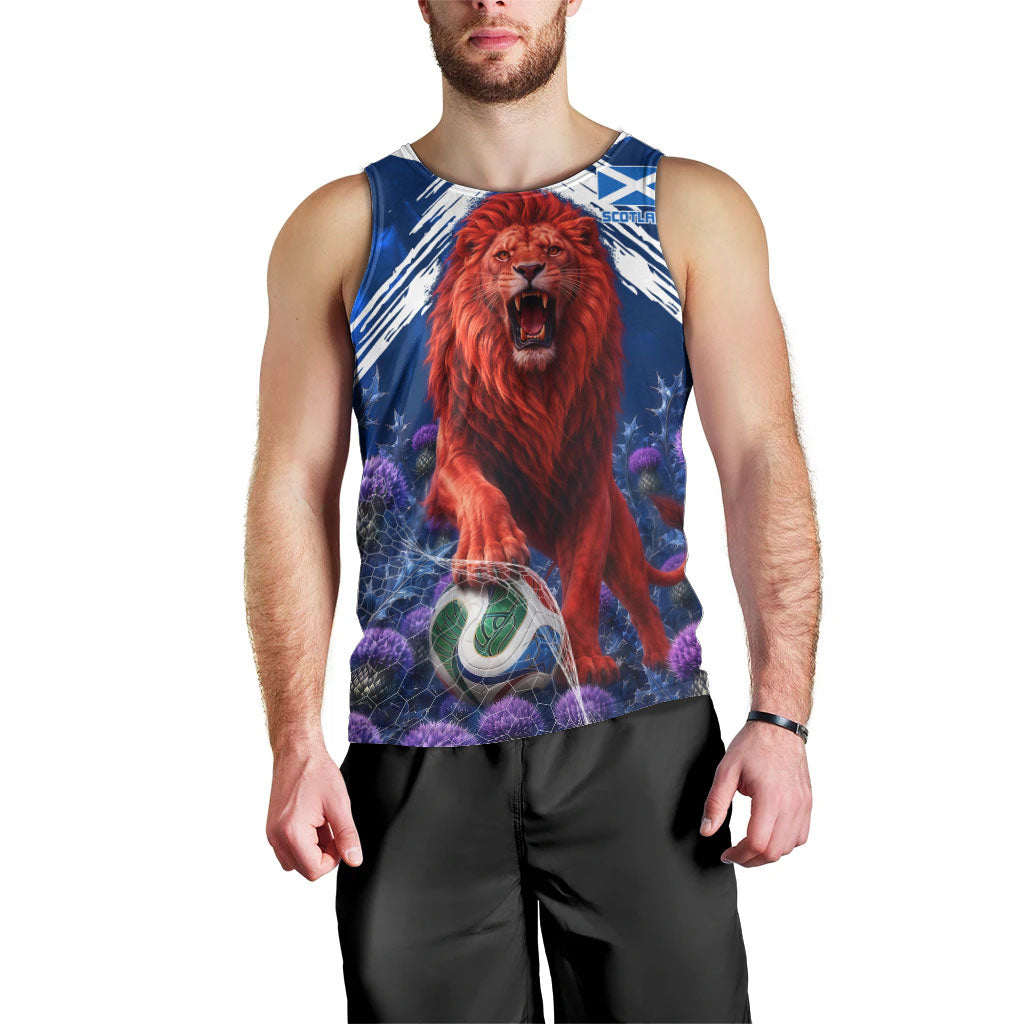Personalized Scotland Red Lion Soccer Men Tank Top Scottish Saltire Flag Purple Thistle Cheering Fans