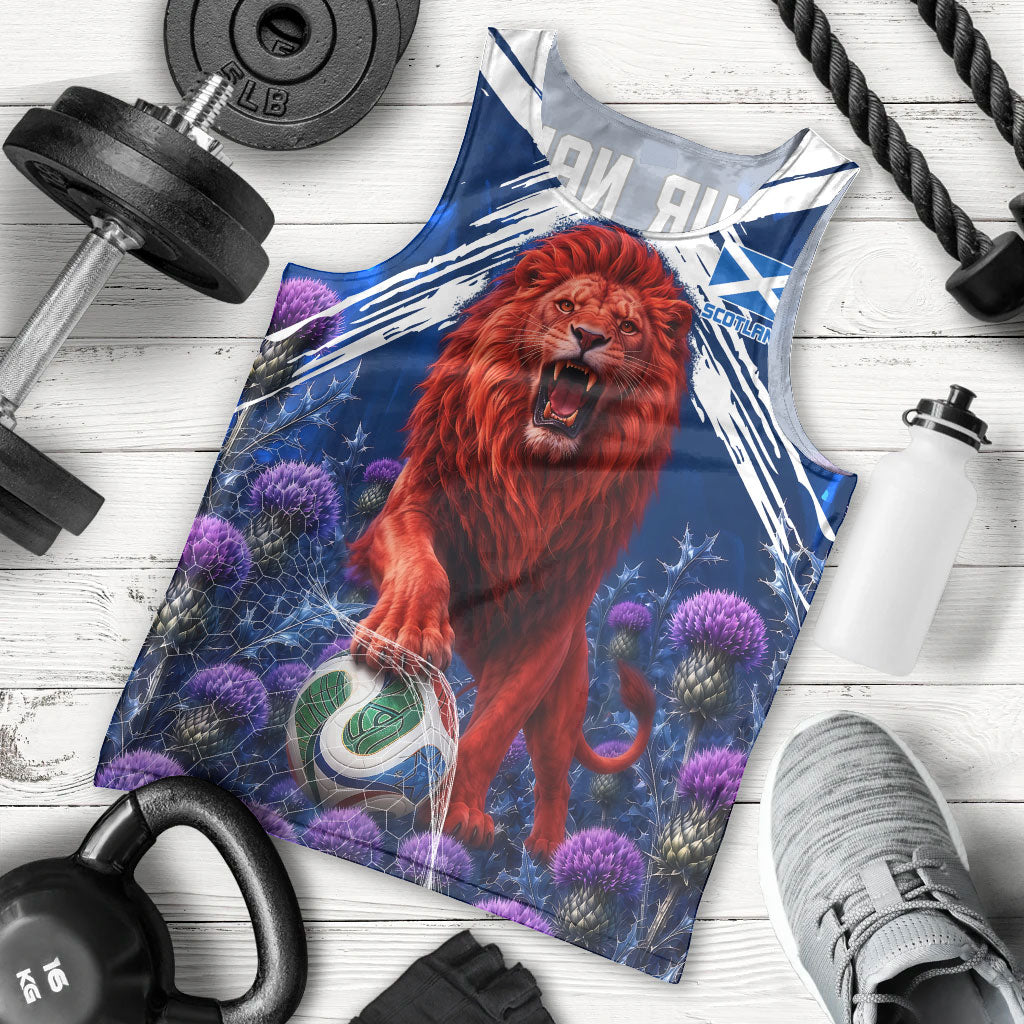 Personalized Scotland Red Lion Soccer Men Tank Top Scottish Saltire Flag Purple Thistle Cheering Fans