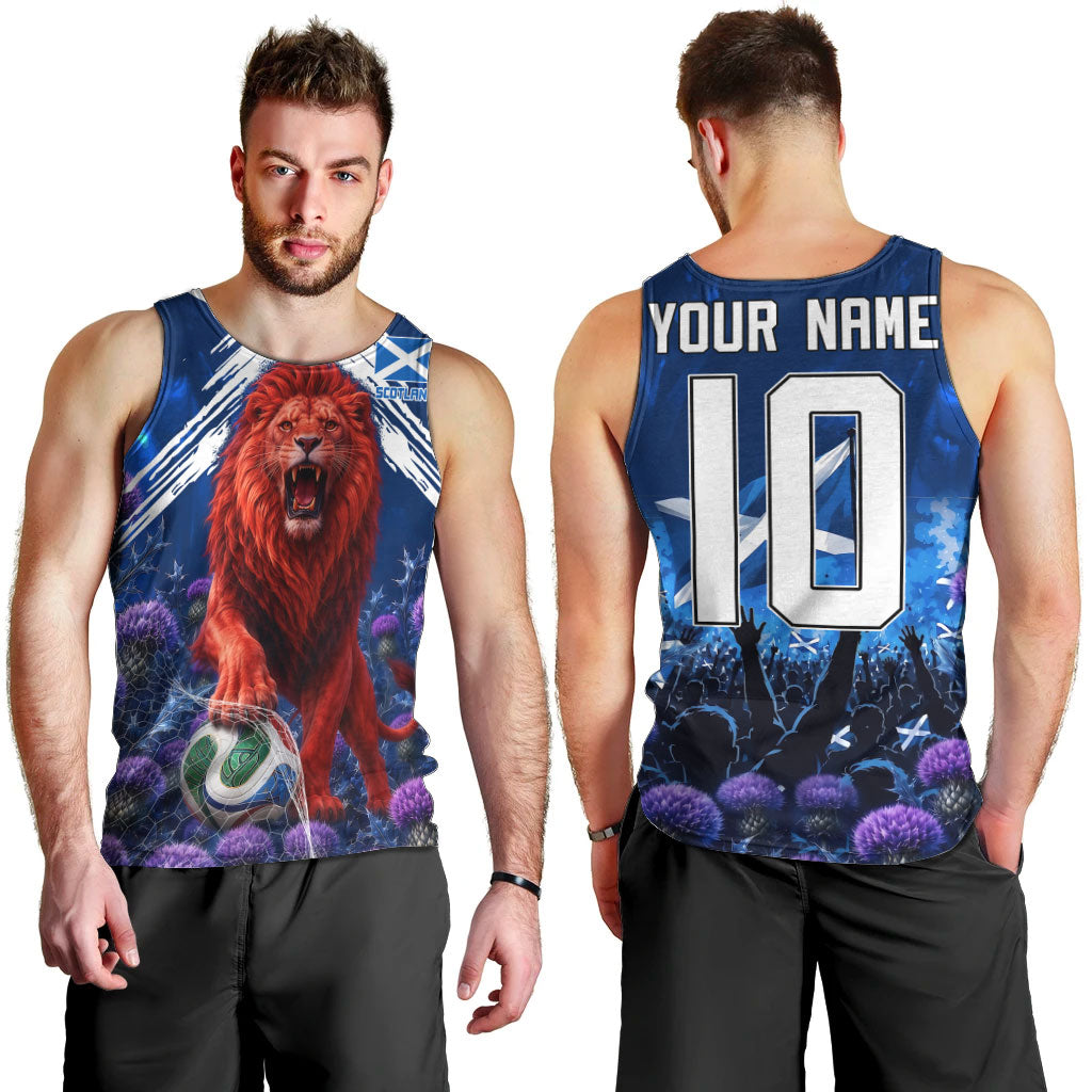 Personalized Scotland Red Lion Soccer Men Tank Top Scottish Saltire Flag Purple Thistle Cheering Fans