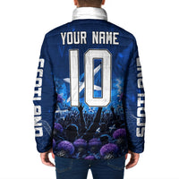 Personalized Scotland Red Lion Soccer Padded Jacket Scottish Saltire Flag Purple Thistle Cheering Fans