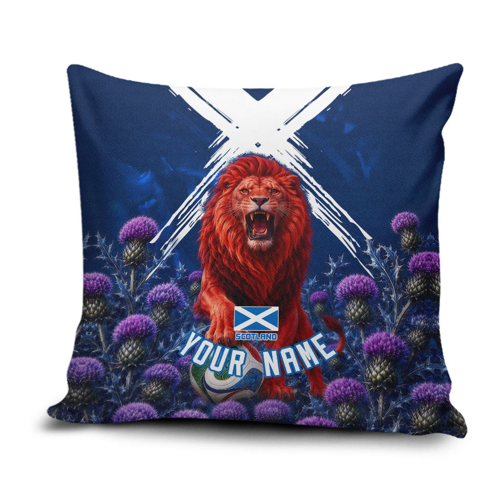 Personalized Scotland Red Lion Soccer Pillow Cover Scottish Saltire Flag Purple Thistle Cheering Fans