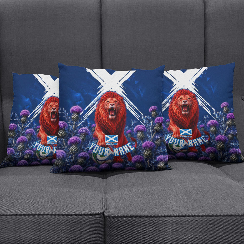 Personalized Scotland Red Lion Soccer Pillow Cover Scottish Saltire Flag Purple Thistle Cheering Fans