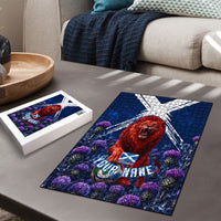 Personalized Scotland Red Lion Soccer Puzzle Scottish Saltire Flag Purple Thistle Cheering Fans