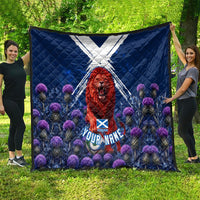 Personalized Scotland Red Lion Soccer Quilt Scottish Saltire Flag Purple Thistle Cheering Fans