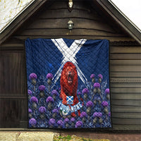 Personalized Scotland Red Lion Soccer Quilt Scottish Saltire Flag Purple Thistle Cheering Fans