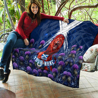 Personalized Scotland Red Lion Soccer Quilt Scottish Saltire Flag Purple Thistle Cheering Fans