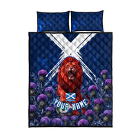 Personalized Scotland Red Lion Soccer Quilt Bed Set Scottish Saltire Flag Purple Thistle Cheering Fans