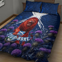 Personalized Scotland Red Lion Soccer Quilt Bed Set Scottish Saltire Flag Purple Thistle Cheering Fans
