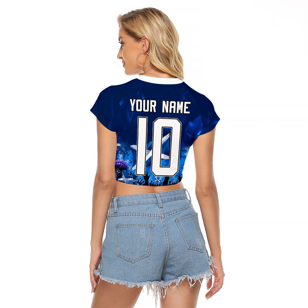Personalized Scotland Red Lion Soccer Raglan Cropped T Shirt Scottish Saltire Flag Purple Thistle Cheering Fans
