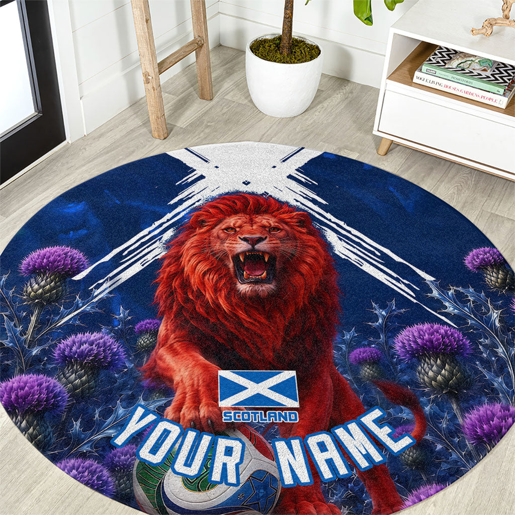 Personalized Scotland Red Lion Soccer Round Carpet Scottish Saltire Flag Purple Thistle Cheering Fans
