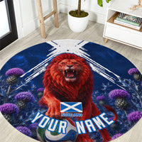 Personalized Scotland Red Lion Soccer Round Carpet Scottish Saltire Flag Purple Thistle Cheering Fans
