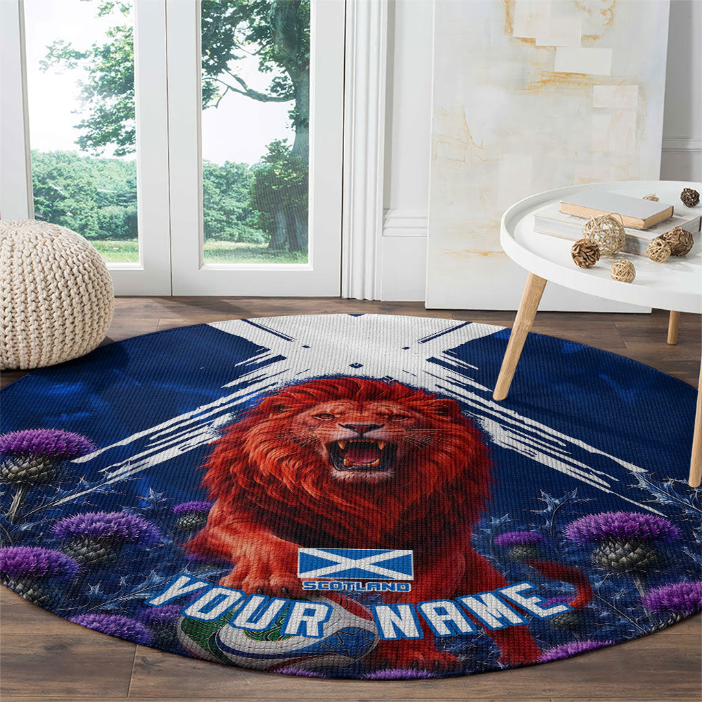 Personalized Scotland Red Lion Soccer Round Carpet Scottish Saltire Flag Purple Thistle Cheering Fans