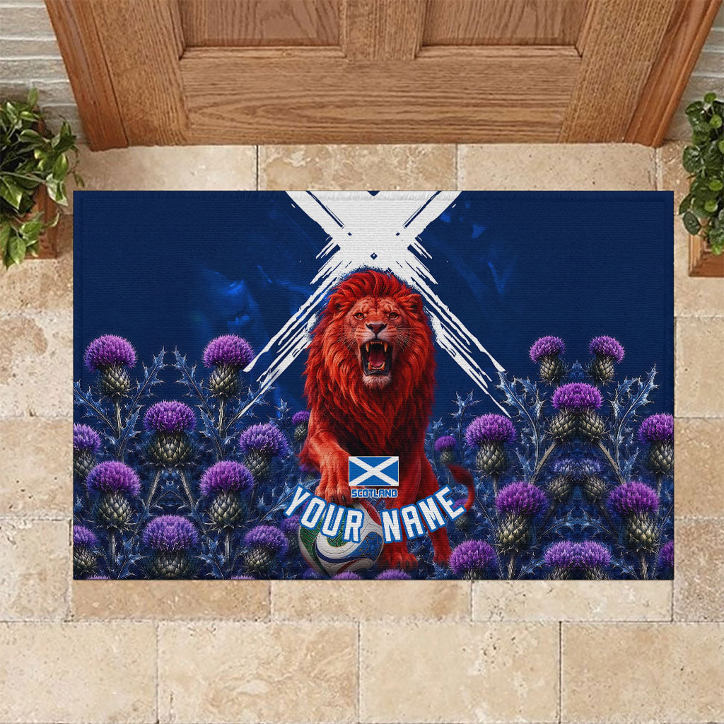 Personalized Scotland Red Lion Soccer Rubber Doormat Scottish Saltire Flag Purple Thistle Cheering Fans