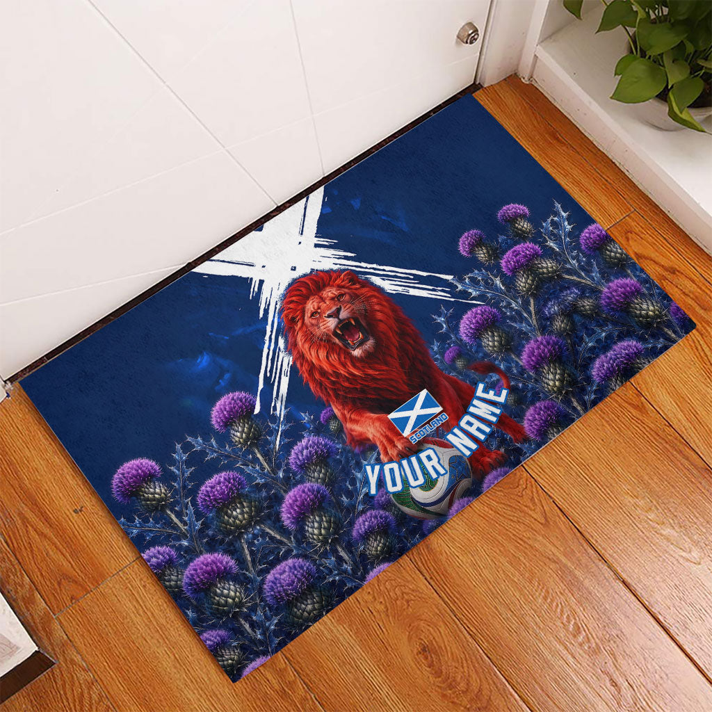 Personalized Scotland Red Lion Soccer Rubber Doormat Scottish Saltire Flag Purple Thistle Cheering Fans