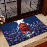 Personalized Scotland Red Lion Soccer Rubber Doormat Scottish Saltire Flag Purple Thistle Cheering Fans