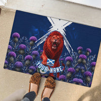 Personalized Scotland Red Lion Soccer Rubber Doormat Scottish Saltire Flag Purple Thistle Cheering Fans