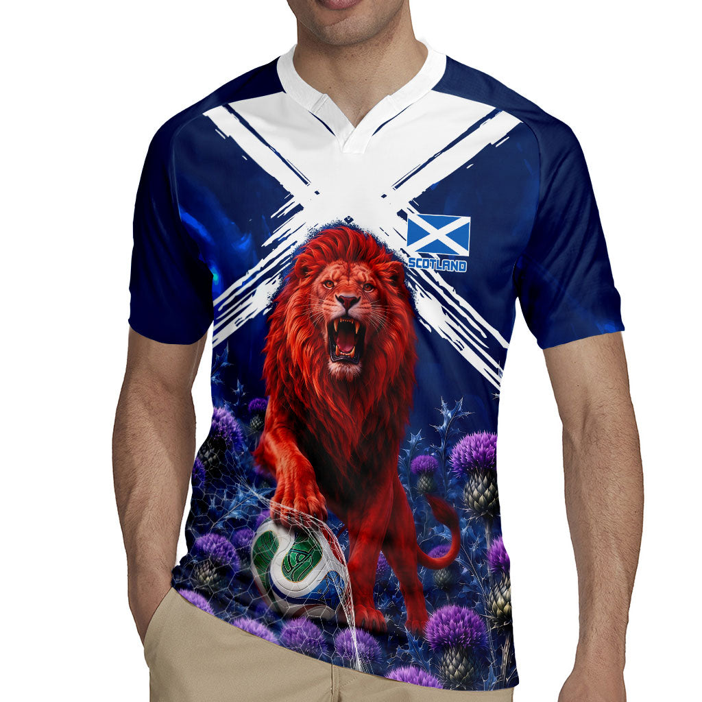 Personalized Scotland Red Lion Soccer Rugby Jersey Scottish Saltire Flag Purple Thistle Cheering Fans
