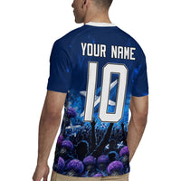 Personalized Scotland Red Lion Soccer Rugby Jersey Scottish Saltire Flag Purple Thistle Cheering Fans