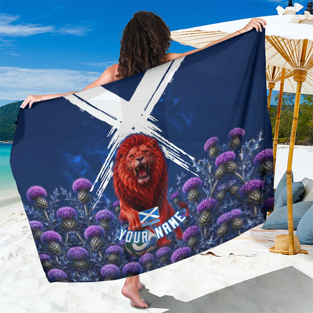 Personalized Scotland Red Lion Soccer Sarong Scottish Saltire Flag Purple Thistle Cheering Fans
