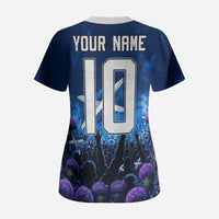 Personalized Scotland Red Lion Soccer Scrub Top Scottish Saltire Flag Purple Thistle Cheering Fans