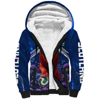 Personalized Scotland Red Lion Soccer Sherpa Hoodie Scottish Saltire Flag Purple Thistle Cheering Fans